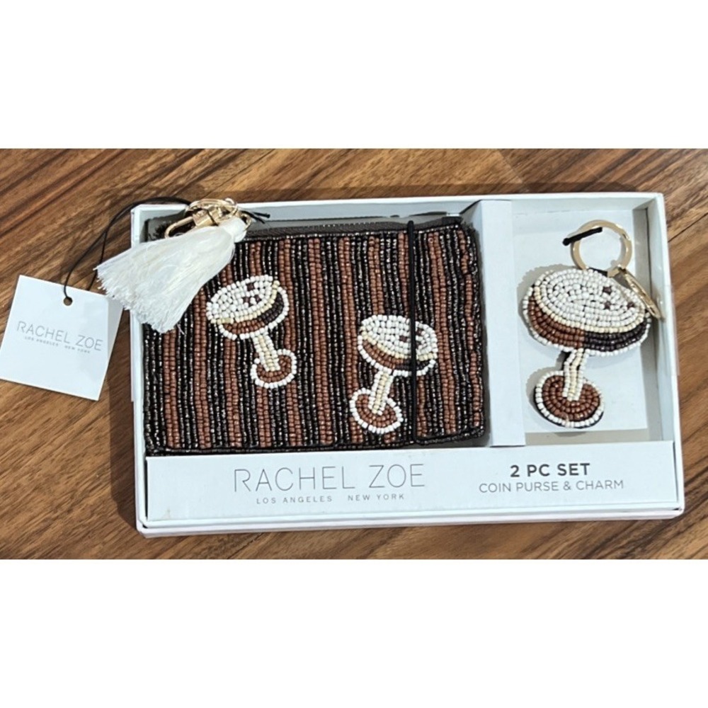 New$40 Rachel Zoe Espresso Martini Beaded Zippered Coin Pouch‎ And Charm Set